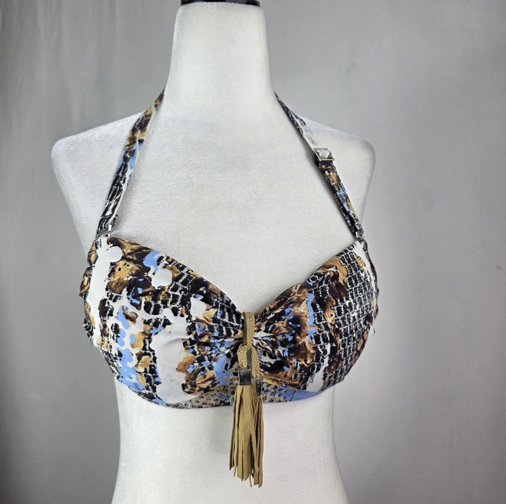 SHAN abstract print Halter neck Swim bra top